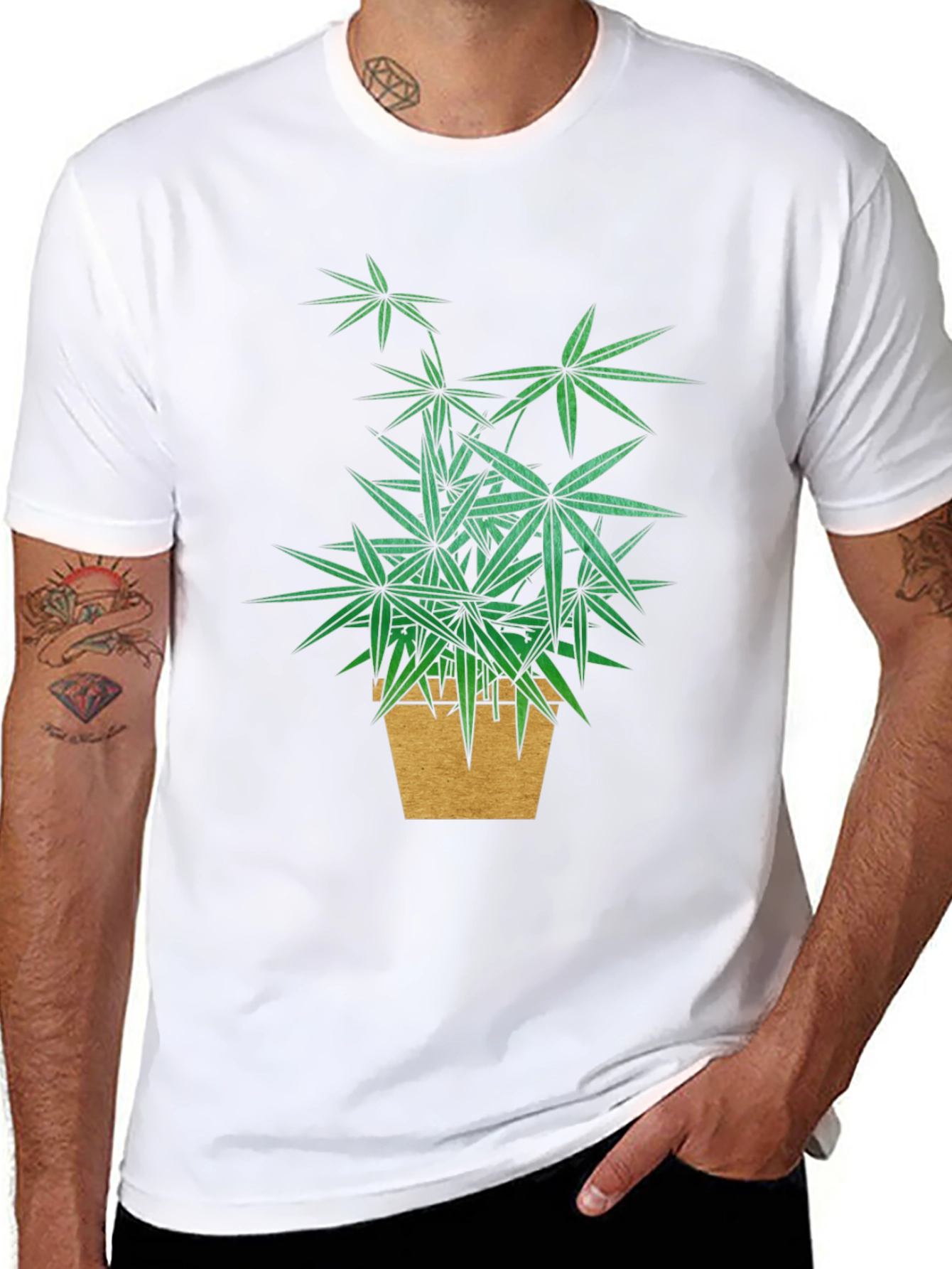 Botanical Potted Plant Graphic Tee - Black