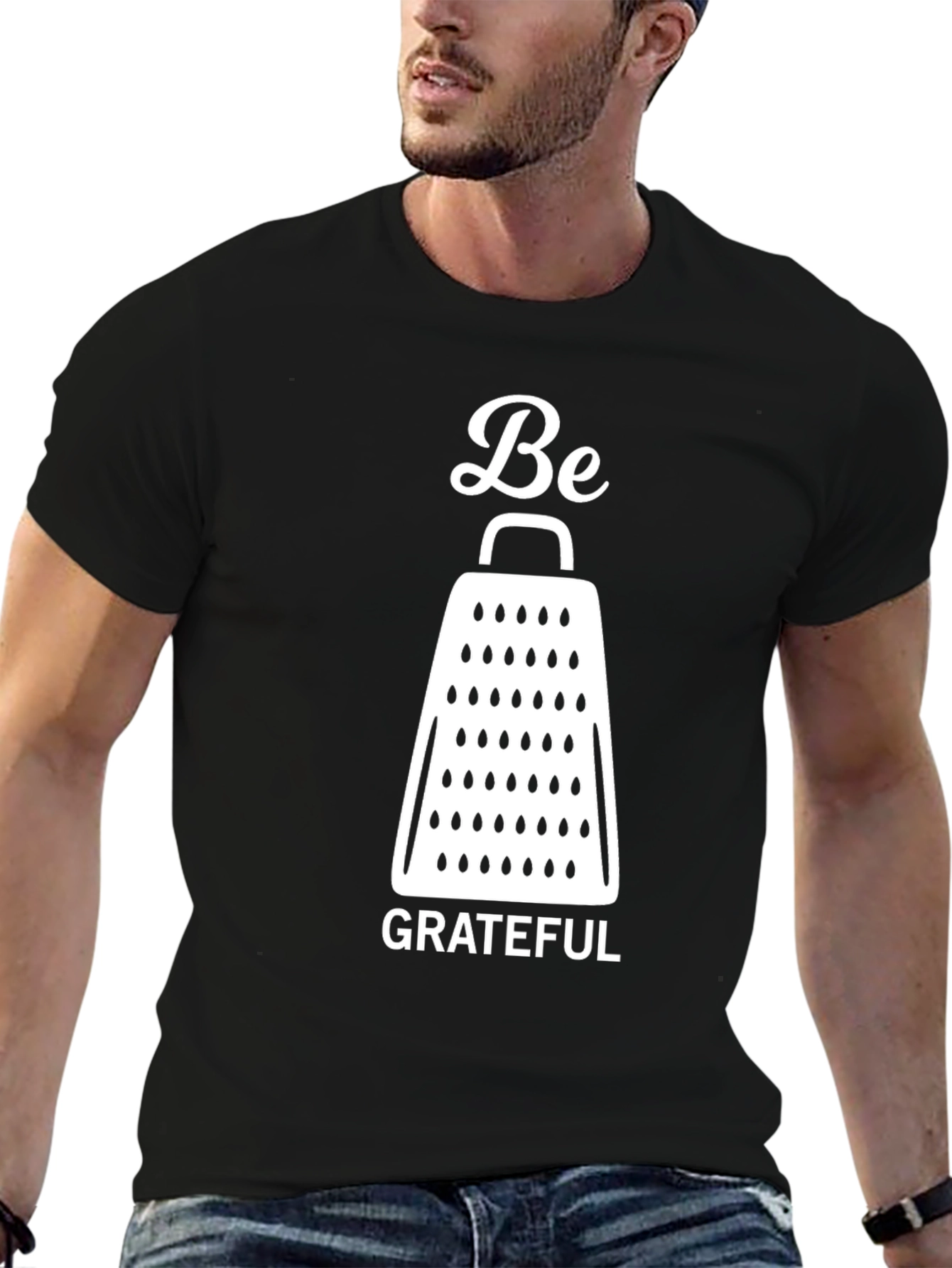 Be Grateful Cheese Grater Graphic T-Shirt - Black