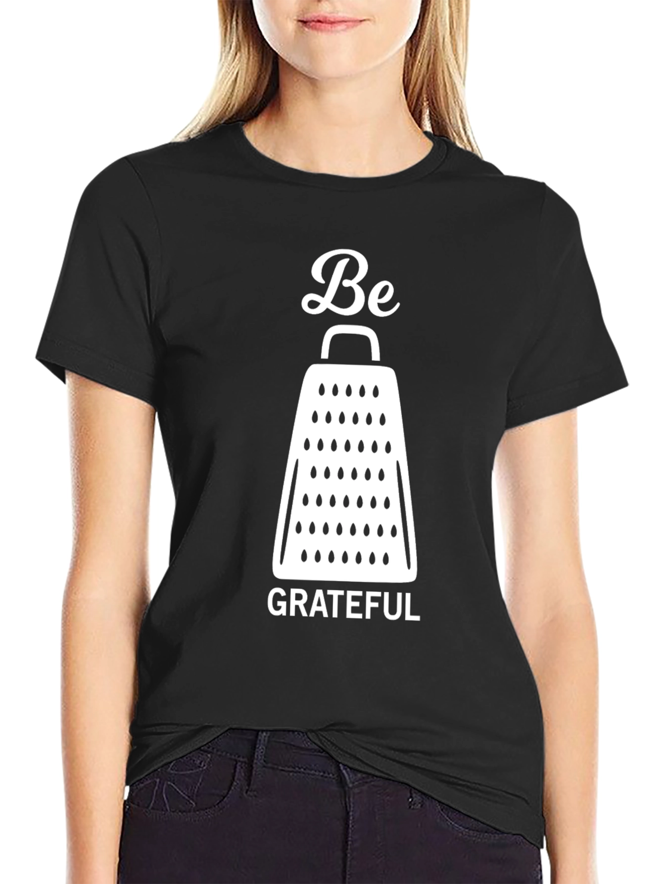 Be Grateful Cheese Grater Graphic T-Shirt - Black