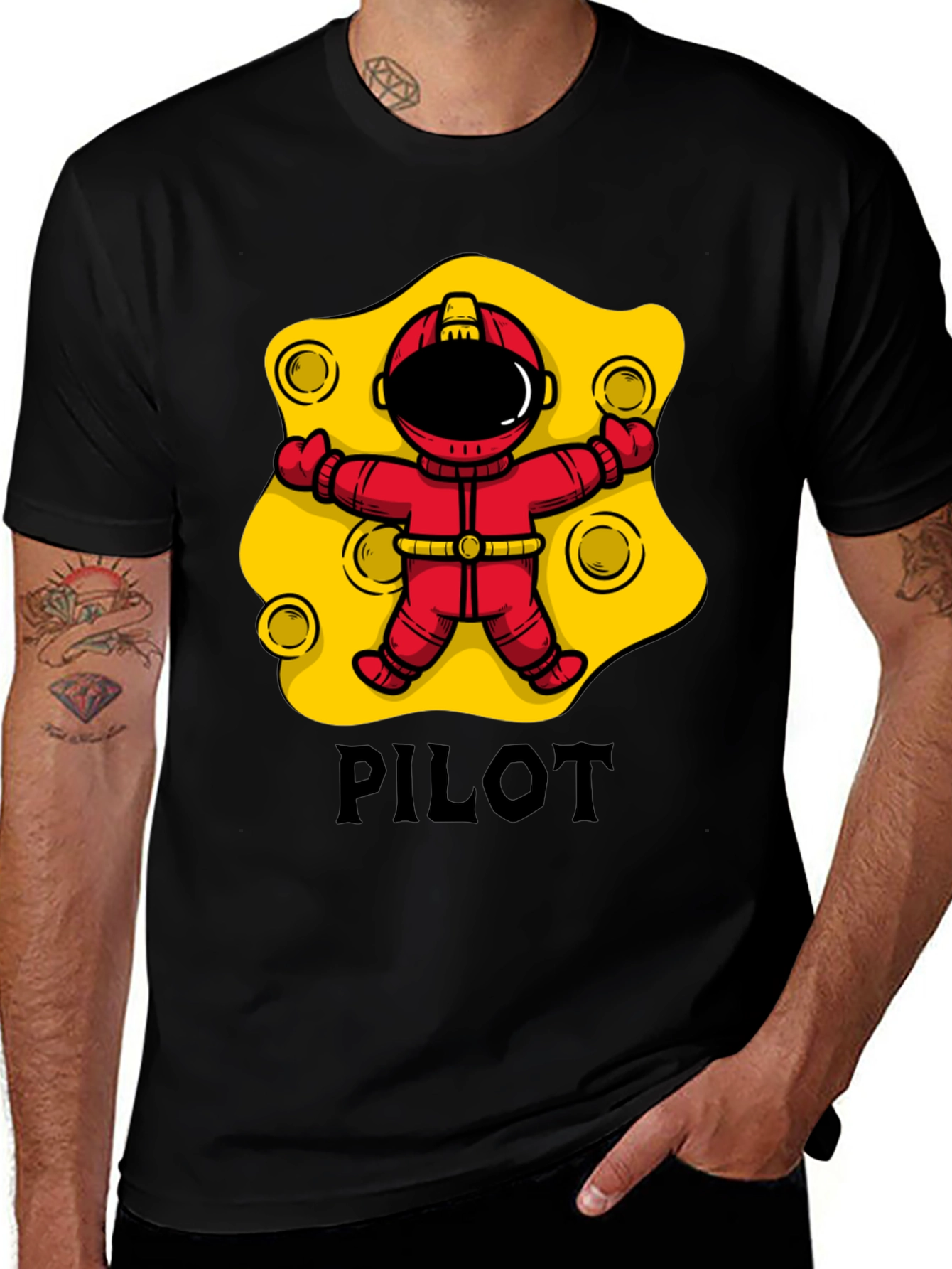 Pilot Astronaut T-Shirt - Black Cotton Graphic Tee