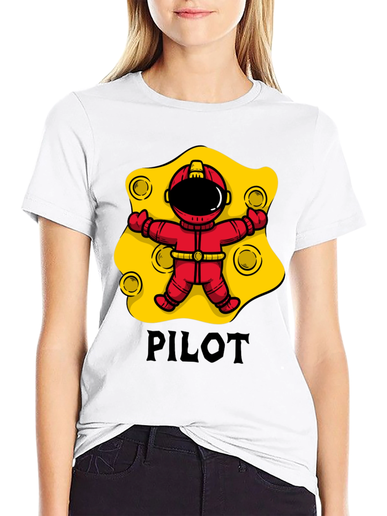 Pilot Astronaut T-Shirt - Black Cotton Graphic Tee