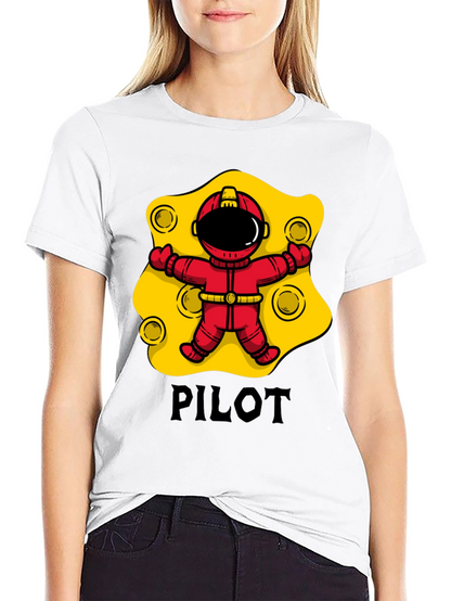 Pilot Astronaut T-Shirt - Black Cotton Graphic Tee