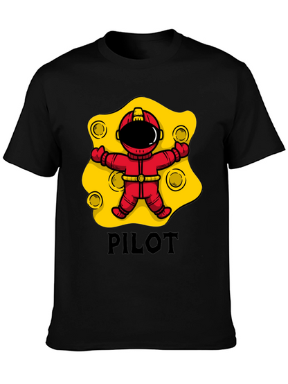 Pilot Astronaut T-Shirt - Black Cotton Graphic Tee