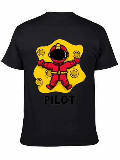 Pilot Astronaut T-Shirt - Black Cotton Graphic Tee
