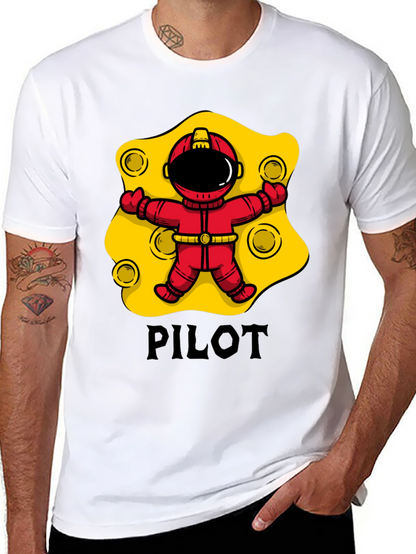 Pilot Astronaut T-Shirt - Black Cotton Graphic Tee
