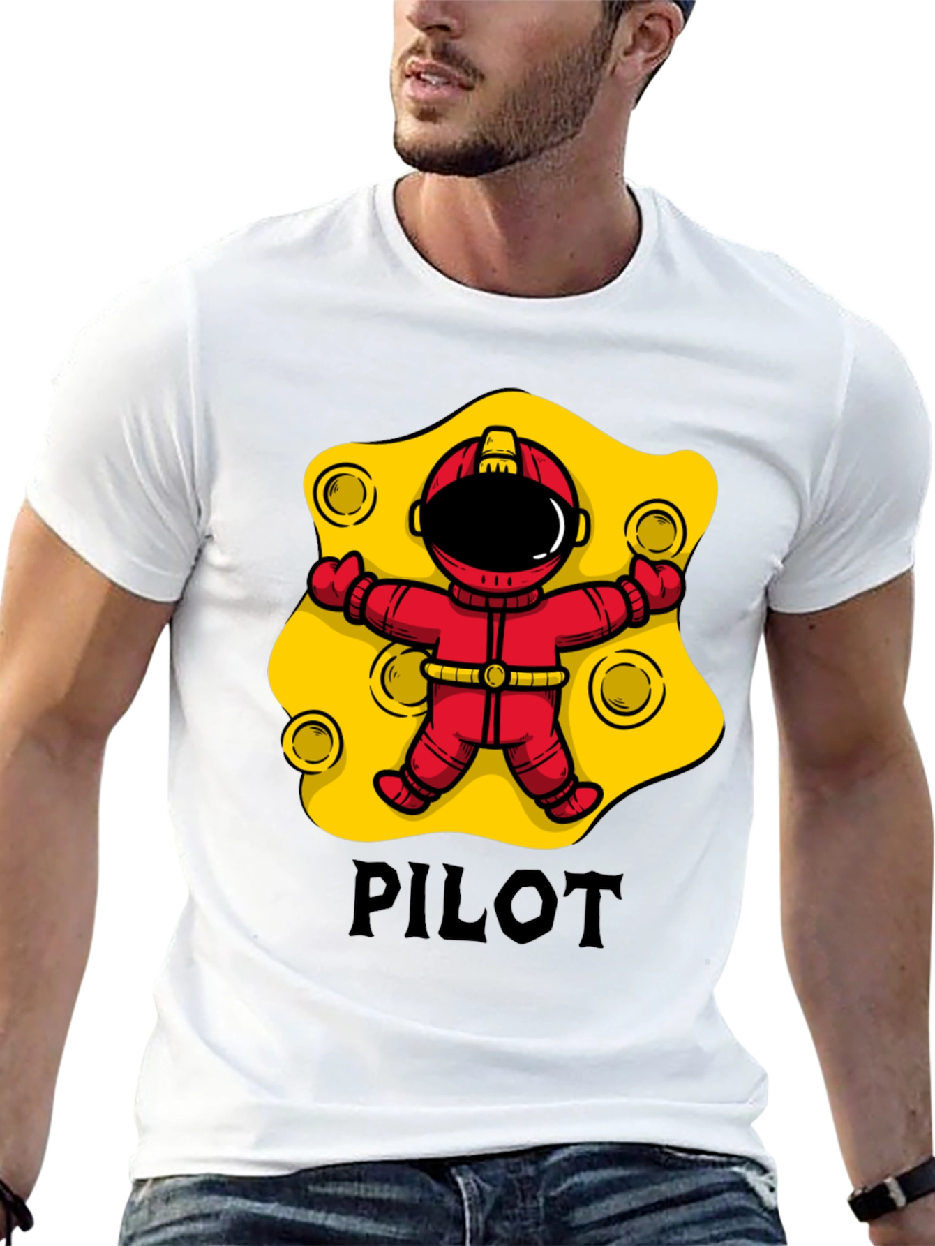 Pilot Astronaut T-Shirt - Black Cotton Graphic Tee
