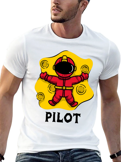 Pilot Astronaut T-Shirt - Black Cotton Graphic Tee