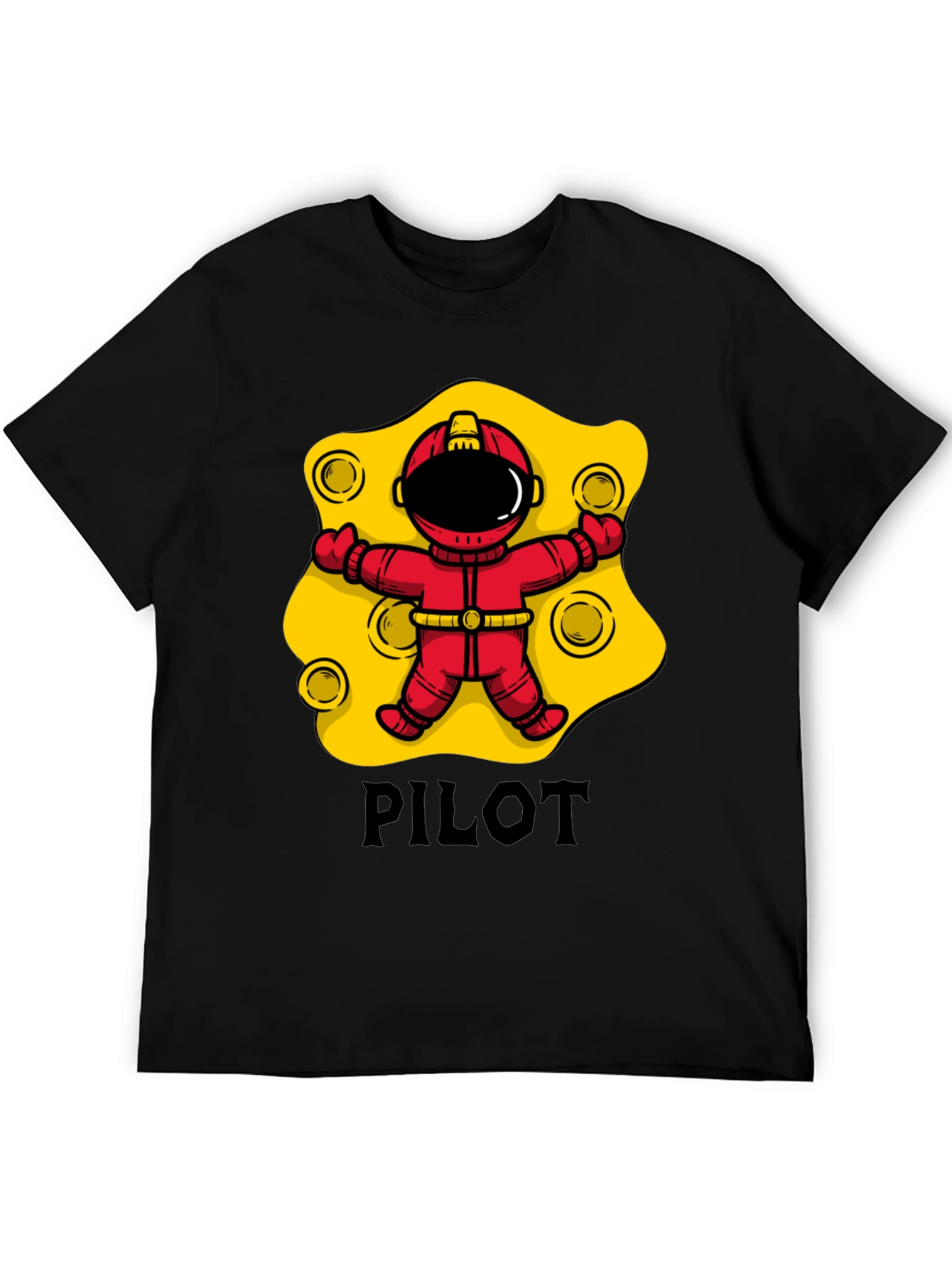 Pilot Astronaut T-Shirt - Black Cotton Graphic Tee