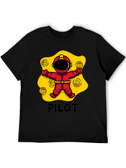 Pilot Astronaut T-Shirt - Black Cotton Graphic Tee