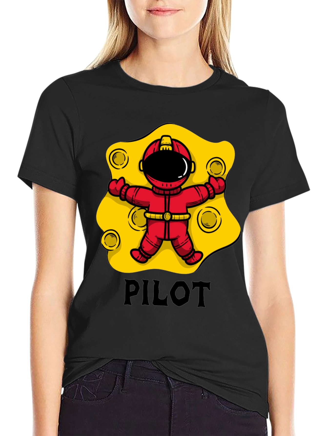 Pilot Astronaut T-Shirt - Black Cotton Graphic Tee