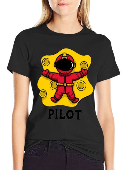 Pilot Astronaut T-Shirt - Black Cotton Graphic Tee