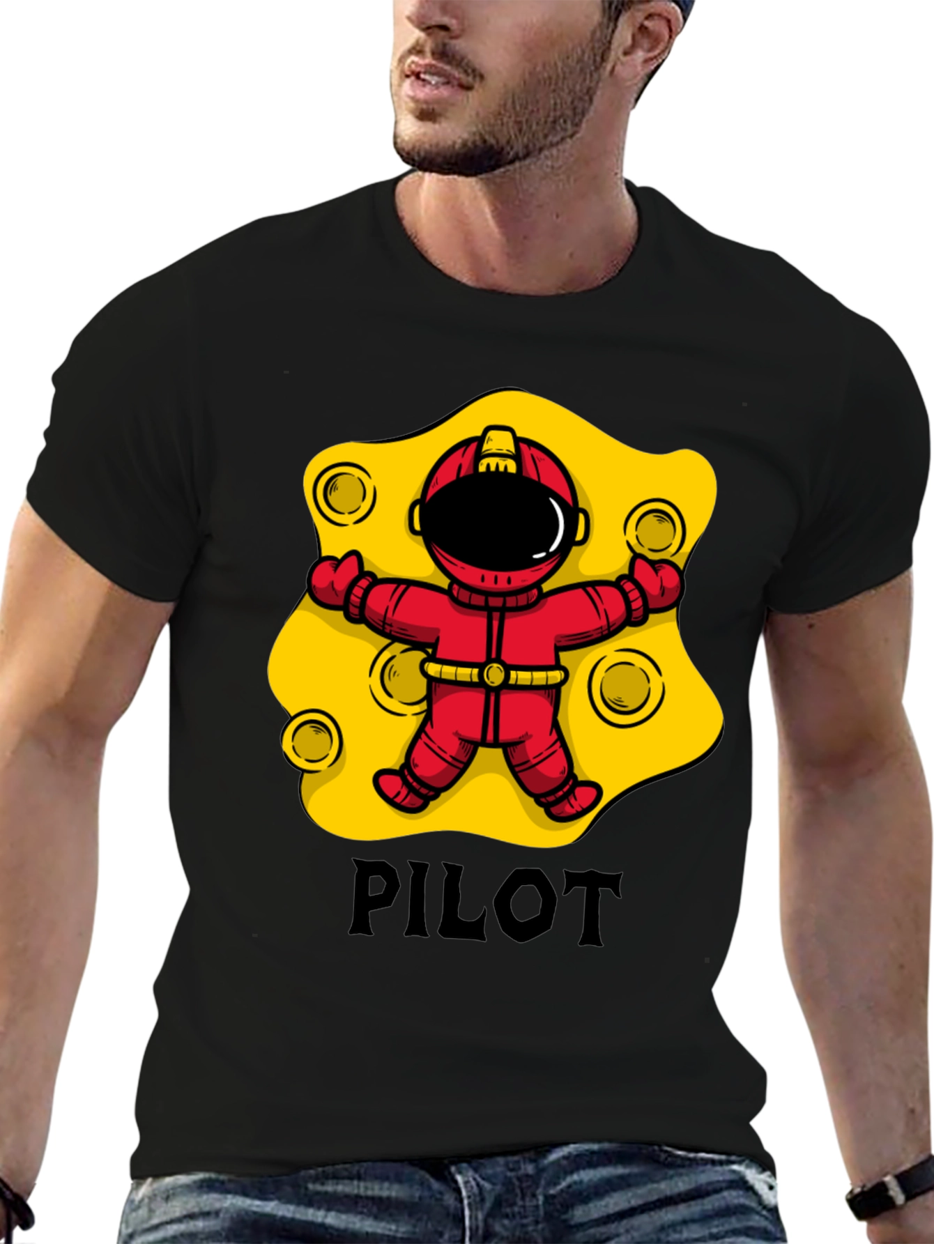 Pilot Astronaut T-Shirt - Black Cotton Graphic Tee