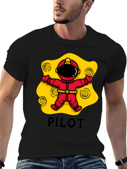 Pilot Astronaut T-Shirt - Black Cotton Graphic Tee