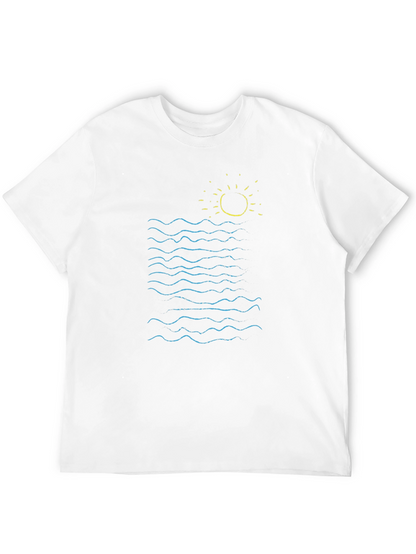 Ocean Waves Graphic Tee - Black Cotton Summer Shirt