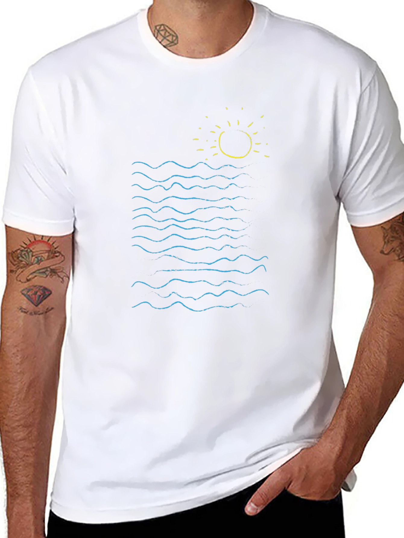 Ocean Waves Graphic Tee - Black Cotton Summer Shirt