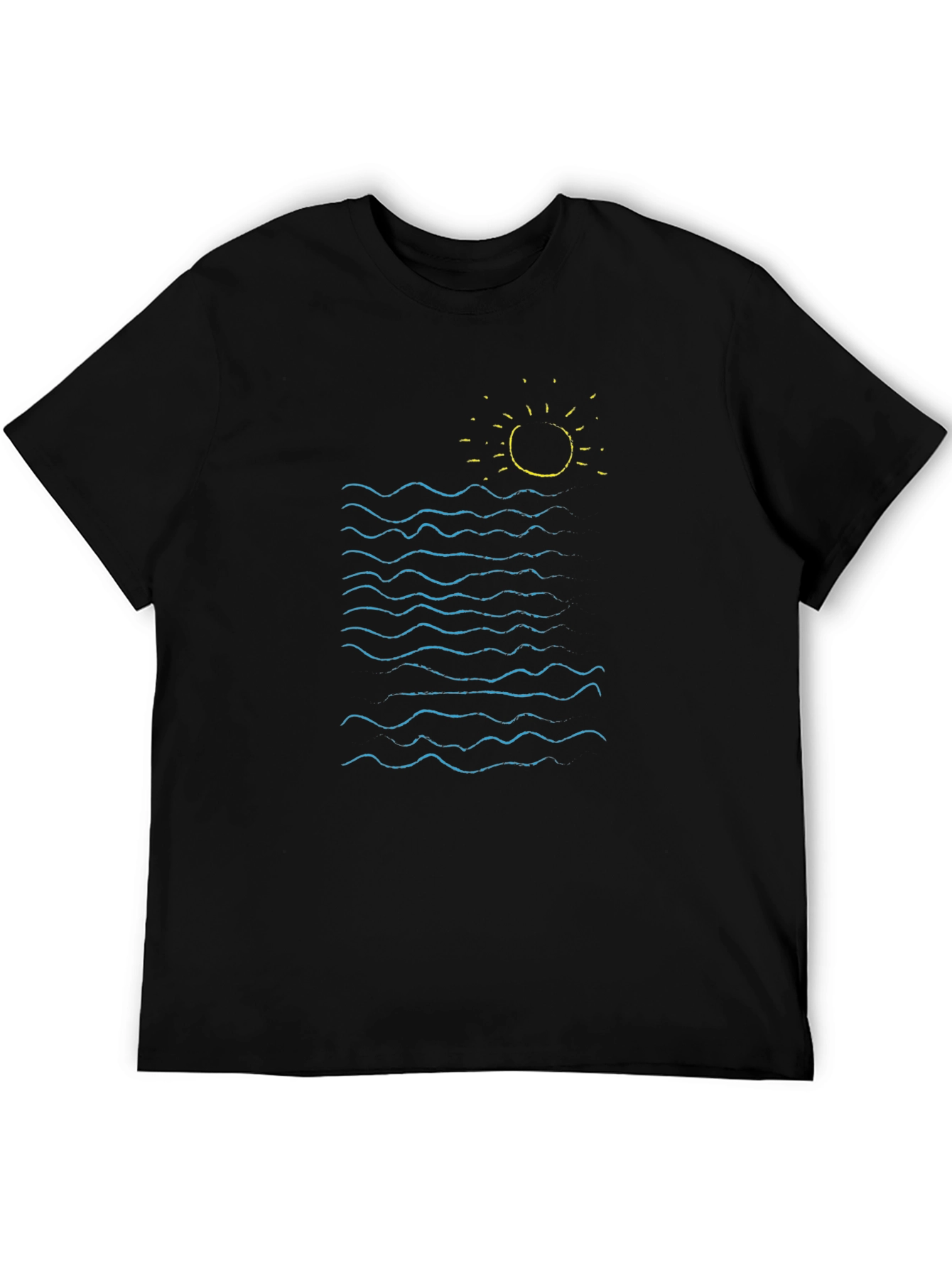 Ocean Waves Graphic Tee - Black Cotton Summer Shirt