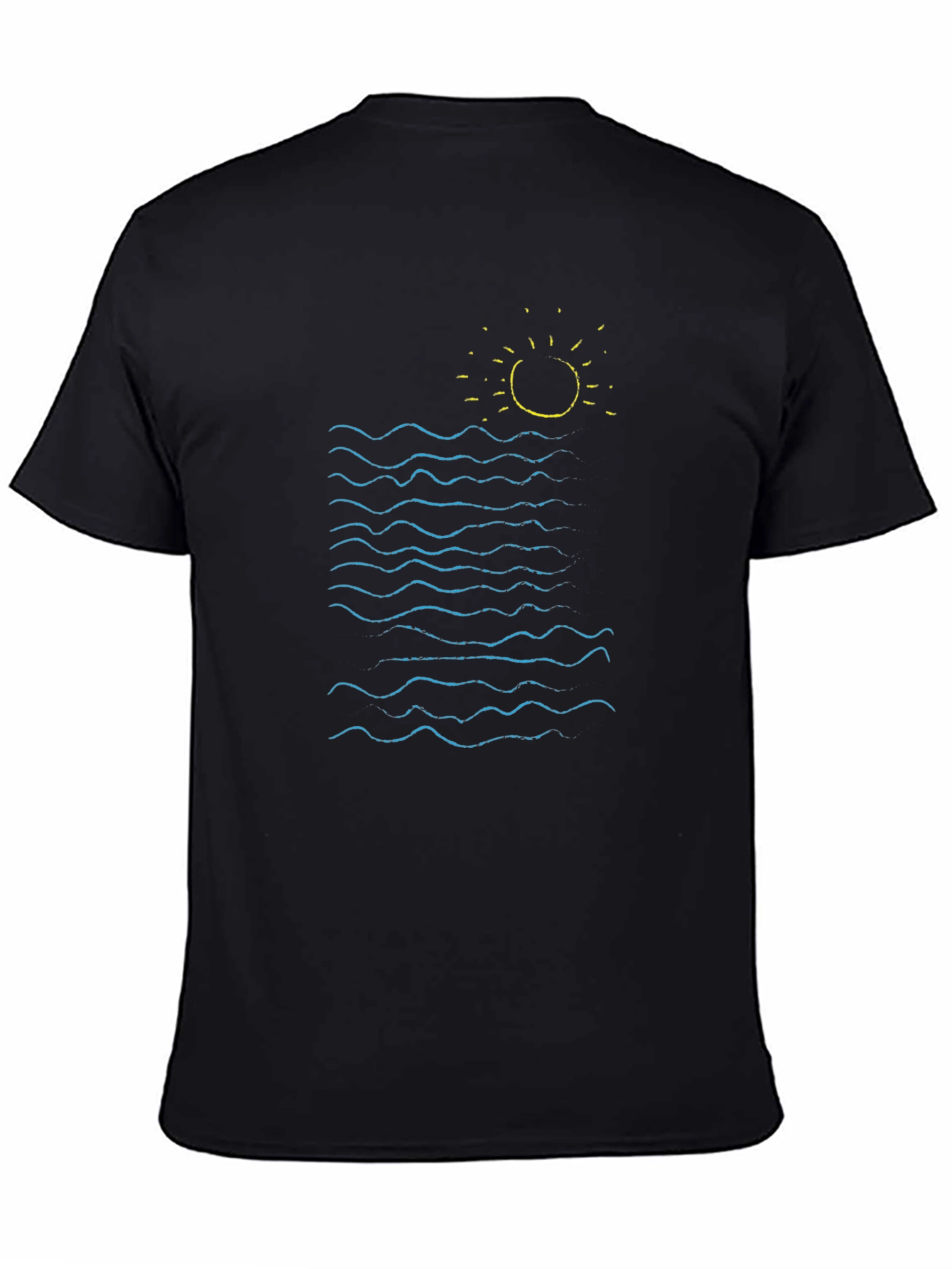 Ocean Waves Graphic Tee - Black Cotton Summer Shirt