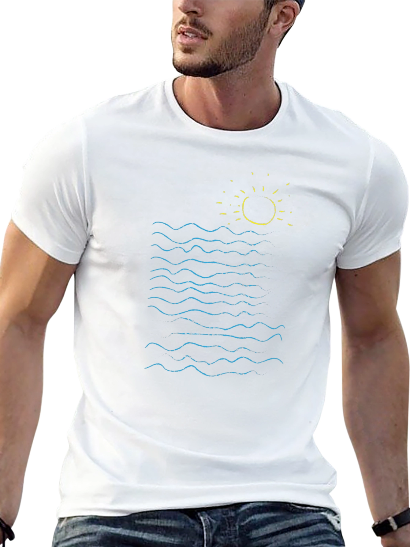 Ocean Waves Graphic Tee - Black Cotton Summer Shirt