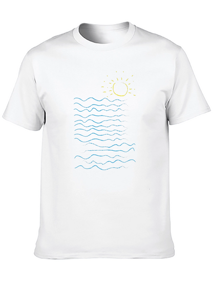 Ocean Waves Graphic Tee - Black Cotton Summer Shirt