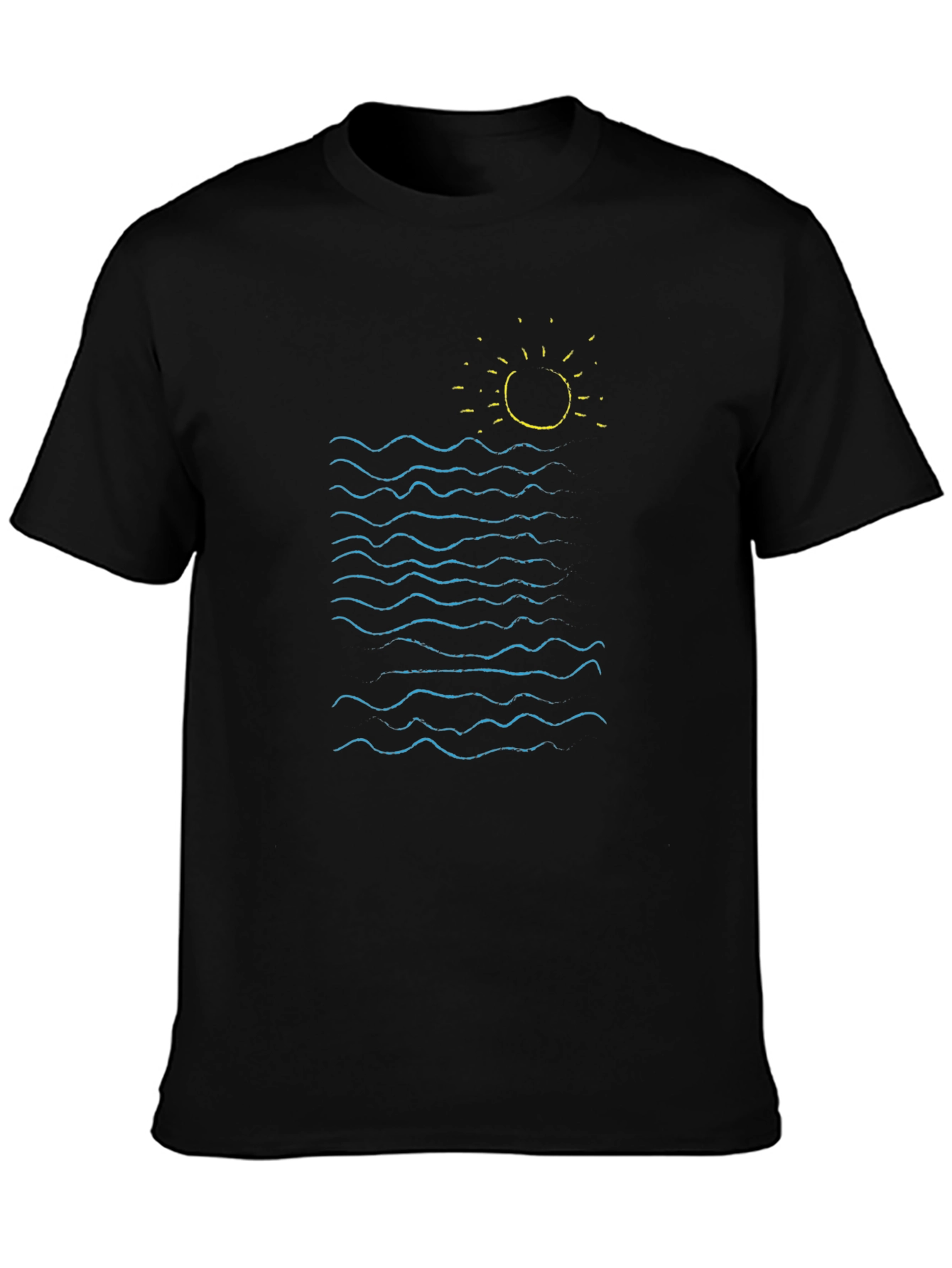 Ocean Waves Graphic Tee - Black Cotton Summer Shirt