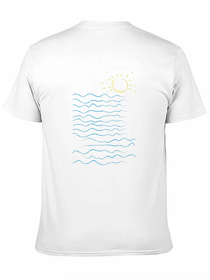 Ocean Waves Graphic Tee - Black Cotton Summer Shirt
