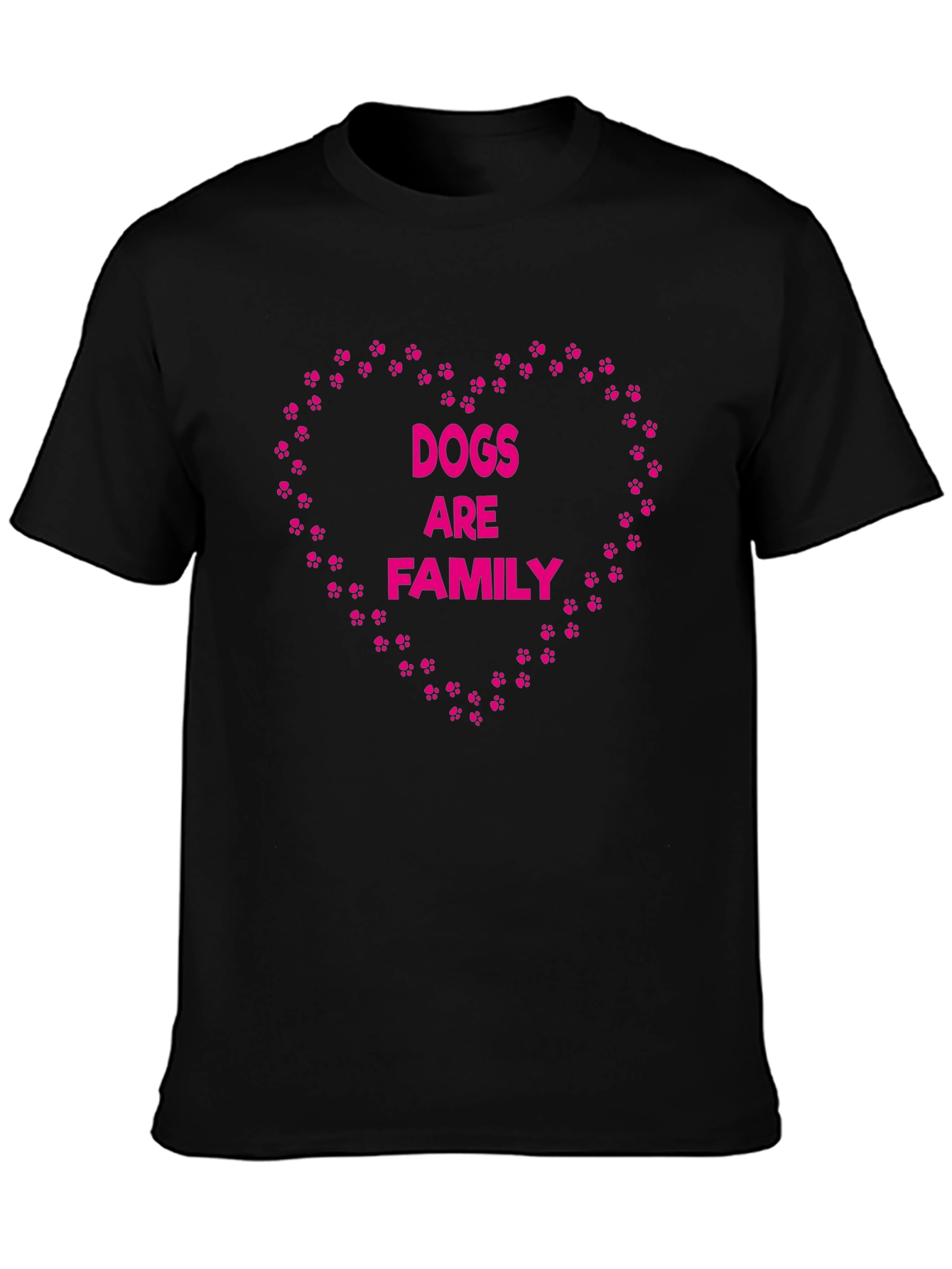 Dogs Are Family Paw Print Heart Black T-Shirt