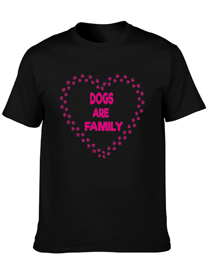 Dogs Are Family Paw Print Heart Black T-Shirt
