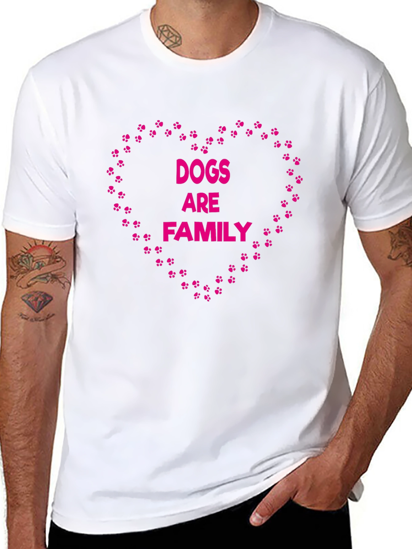 Dogs Are Family Paw Print Heart Black T-Shirt