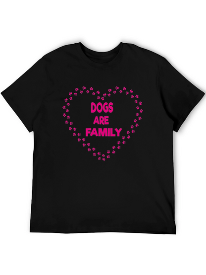 Dogs Are Family Paw Print Heart Black T-Shirt