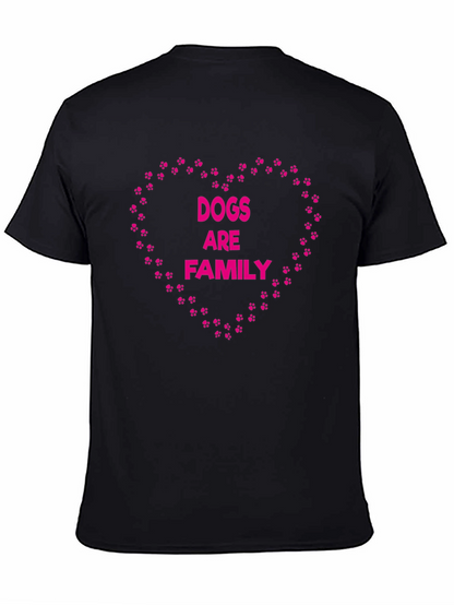 Dogs Are Family Paw Print Heart Black T-Shirt