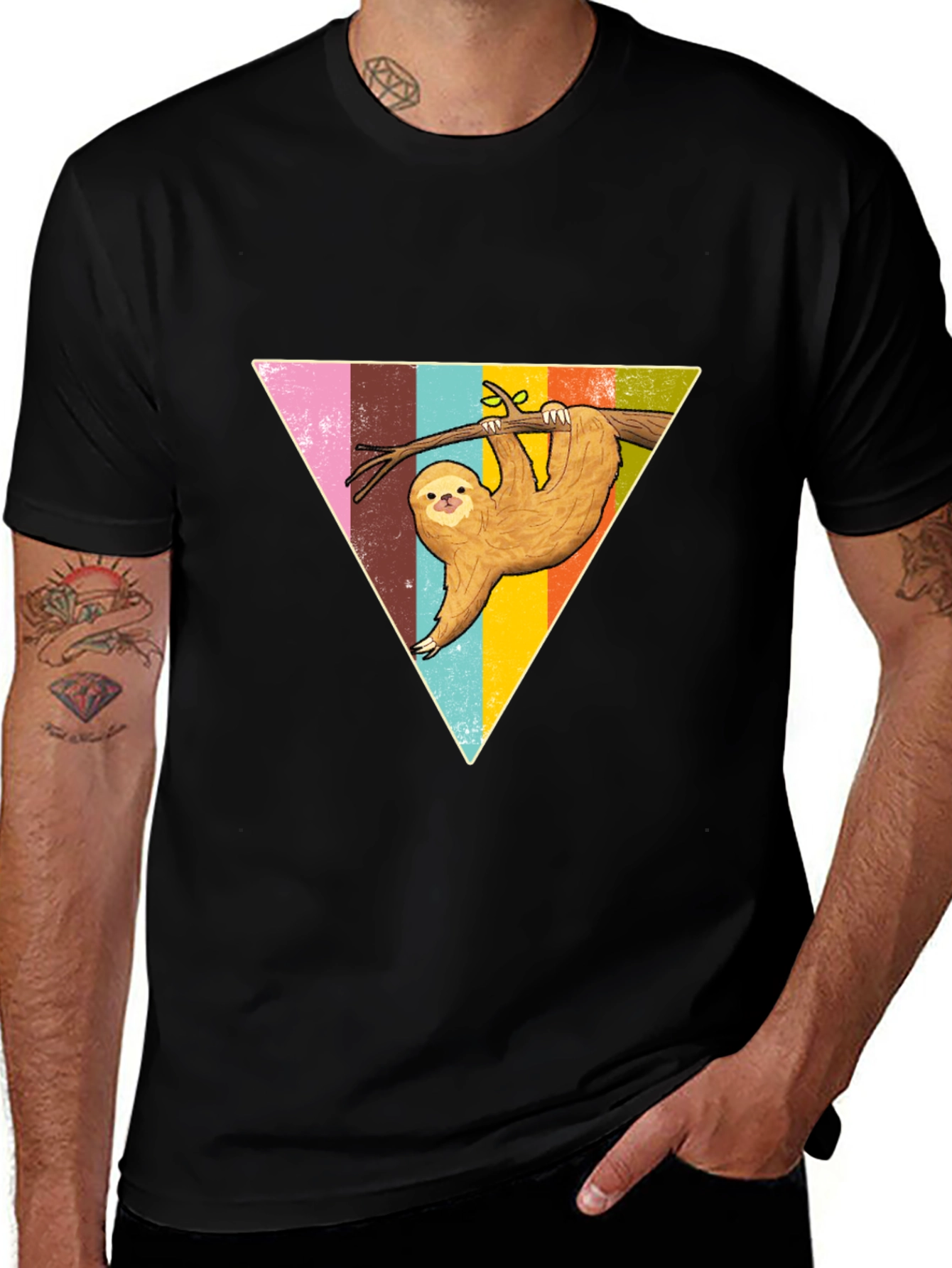 Sloth Triangle Graphic Tee - Casual & Fun Style