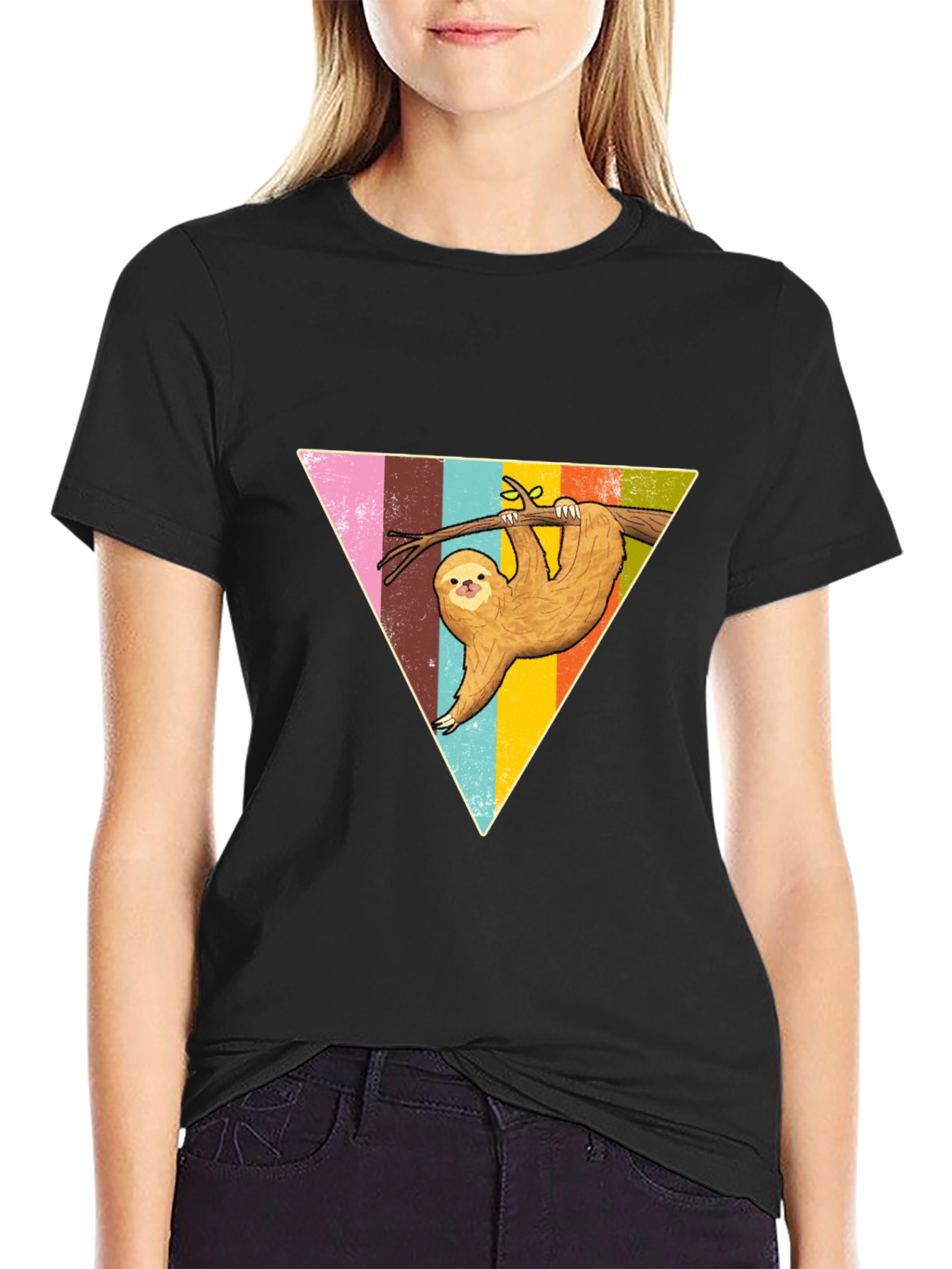 Sloth Triangle Graphic Tee - Casual & Fun Style