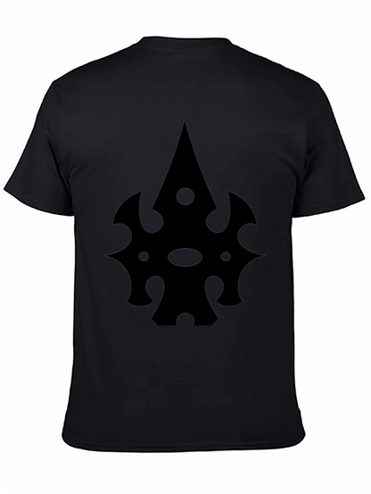 Black T-Shirt with Abstract Spade-Like Graphic