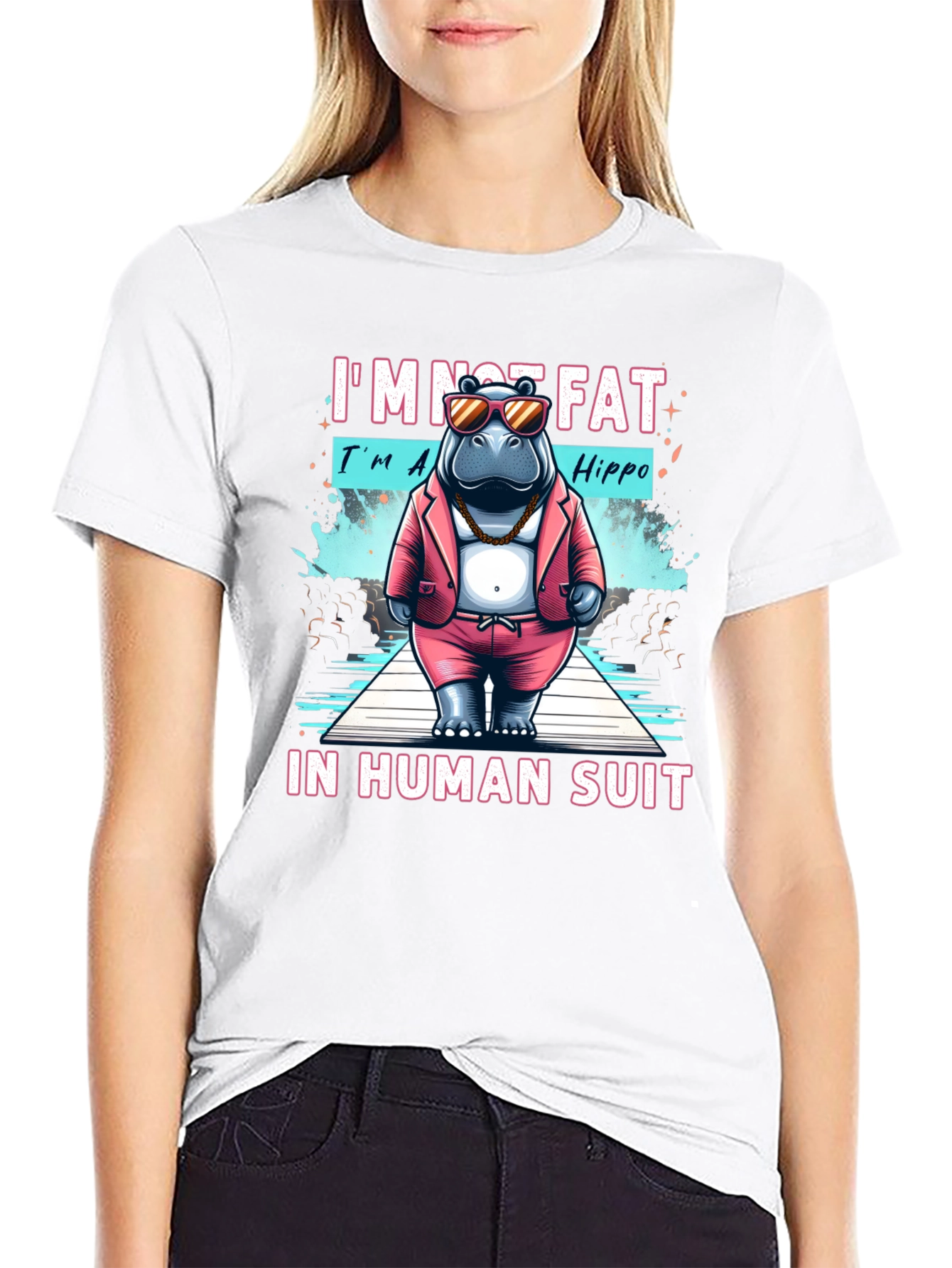 Funny Hippo in Human Suit Graphic Tee