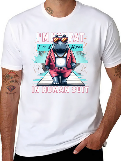 Funny Hippo in Human Suit Graphic Tee