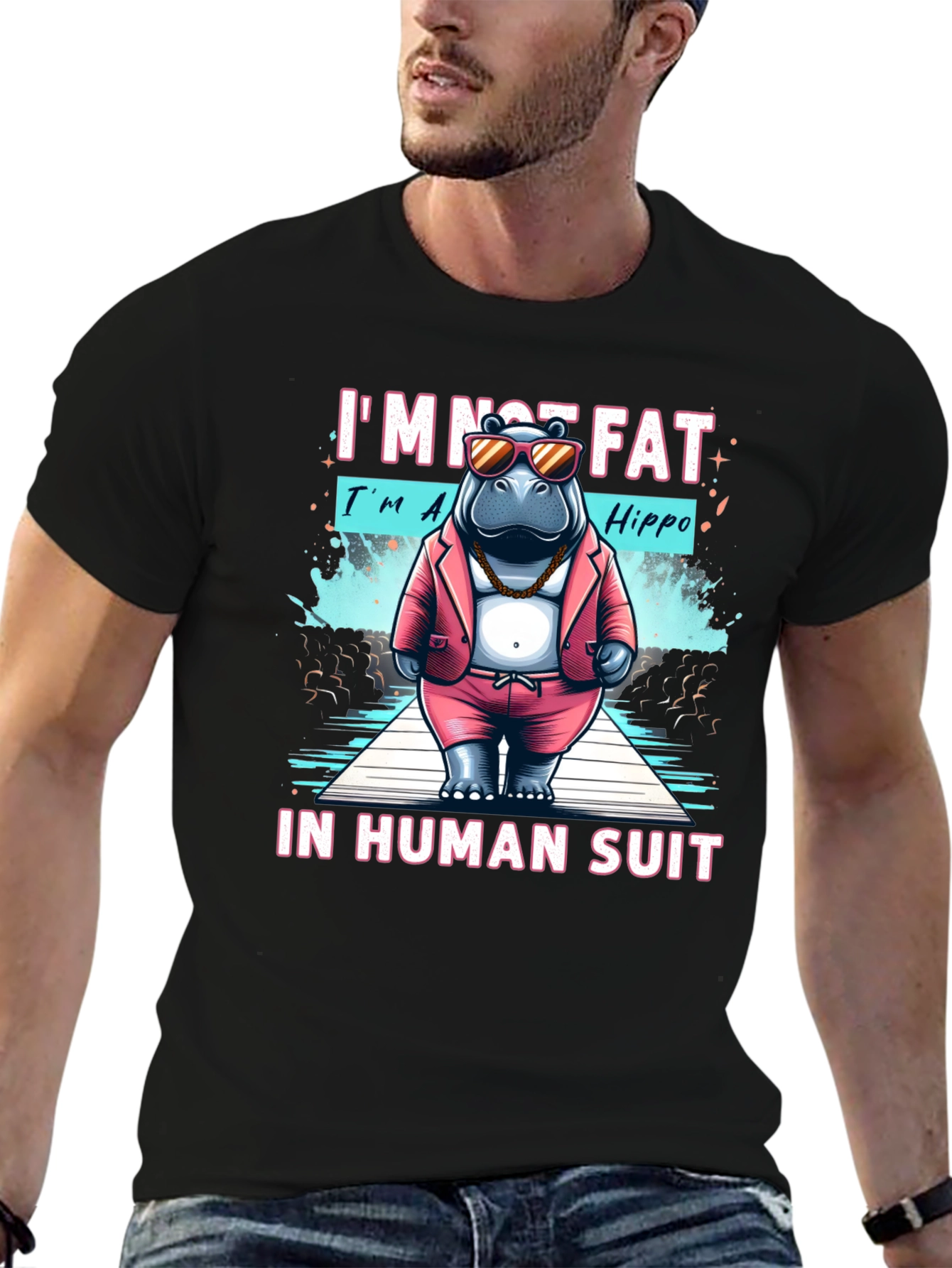Funny Hippo in Human Suit Graphic Tee