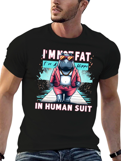 Funny Hippo in Human Suit Graphic Tee
