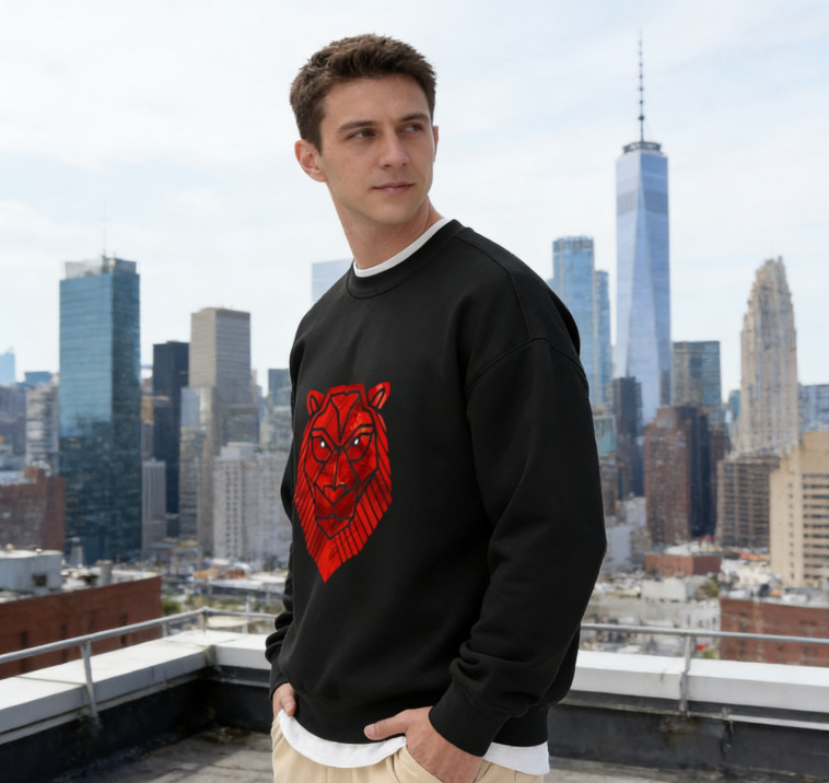 Modern Geometric Lion Silhouette Sweatshirt