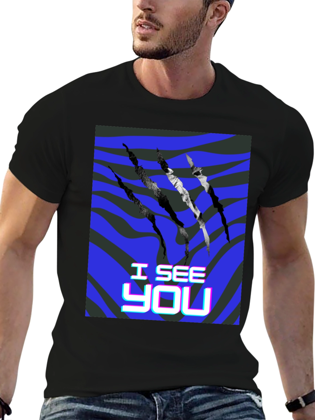 I See You Graphic Print Black T-Shirt