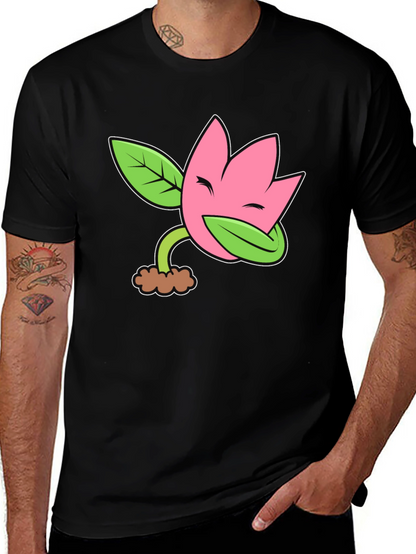 Funny Flower Plant Cartoon Black T-Shirt