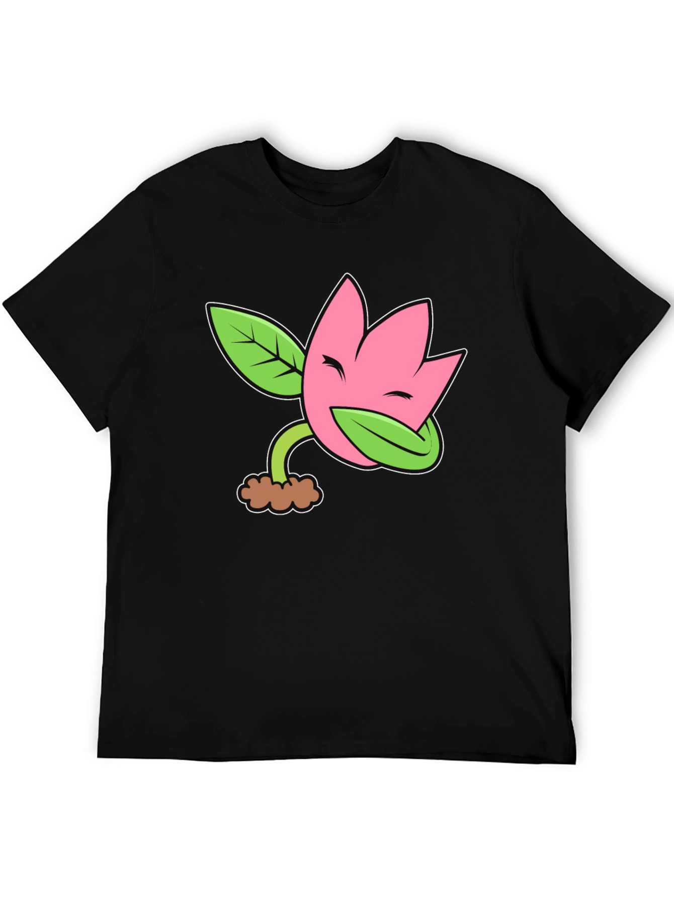 Funny Flower Plant Cartoon Black T-Shirt