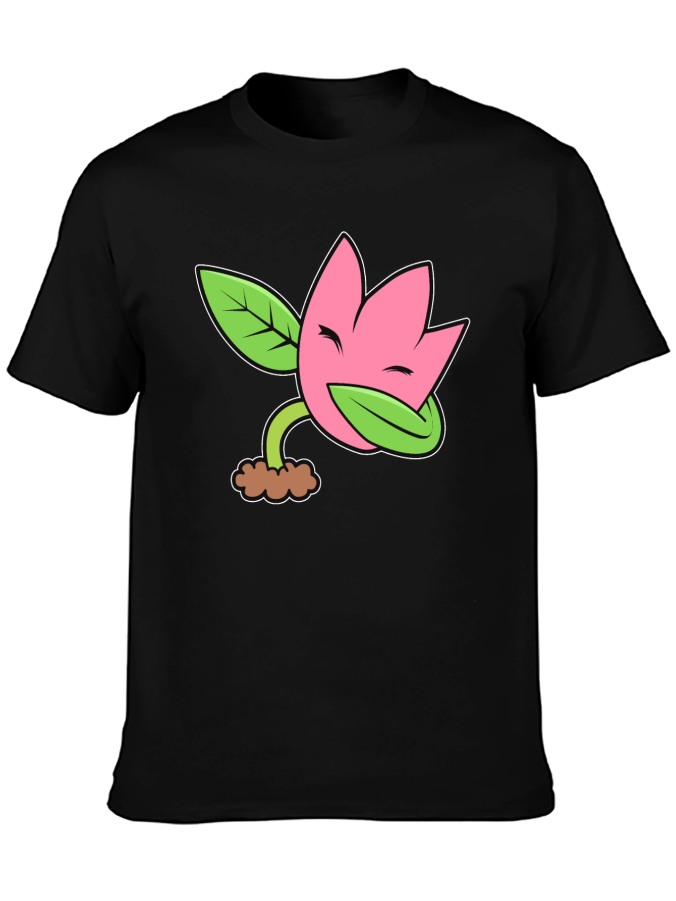 Funny Flower Plant Cartoon Black T-Shirt