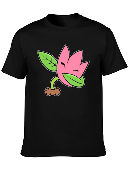 Funny Flower Plant Cartoon Black T-Shirt
