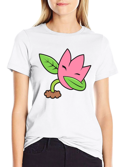 Funny Flower Plant Cartoon Black T-Shirt
