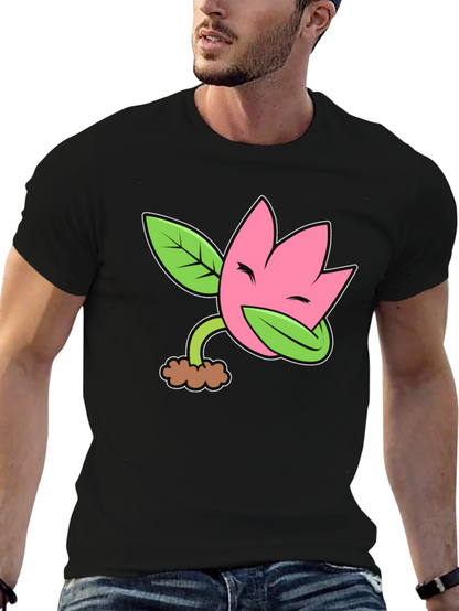 Funny Flower Plant Cartoon Black T-Shirt