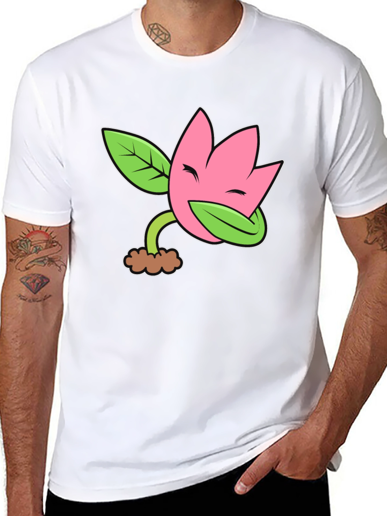 Funny Flower Plant Cartoon Black T-Shirt