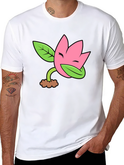 Funny Flower Plant Cartoon Black T-Shirt