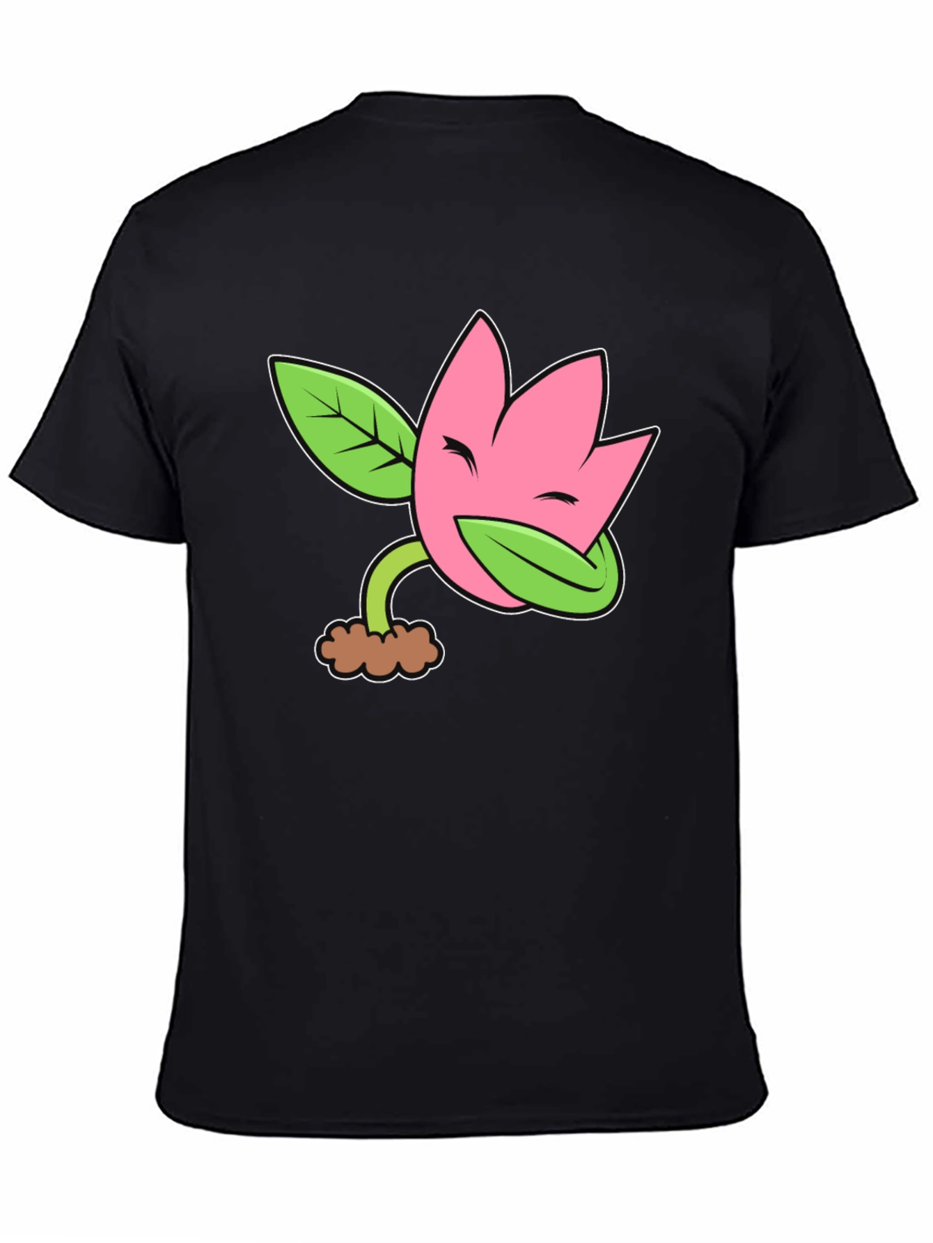 Funny Flower Plant Cartoon Black T-Shirt