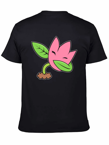 Funny Flower Plant Cartoon Black T-Shirt
