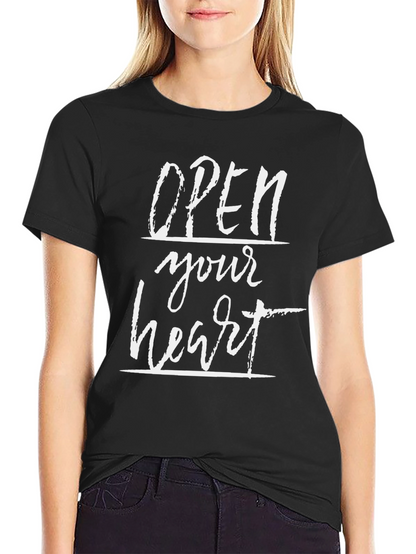 Open Your Heart Graphic Black T-Shirt
